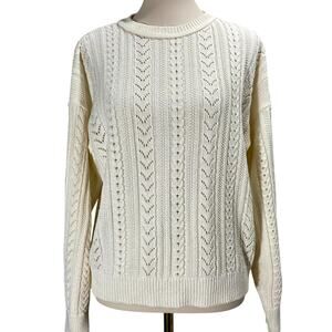 Vintage 90s Designers Originals Cream Cable Knit Crewneck Sweater Size Large